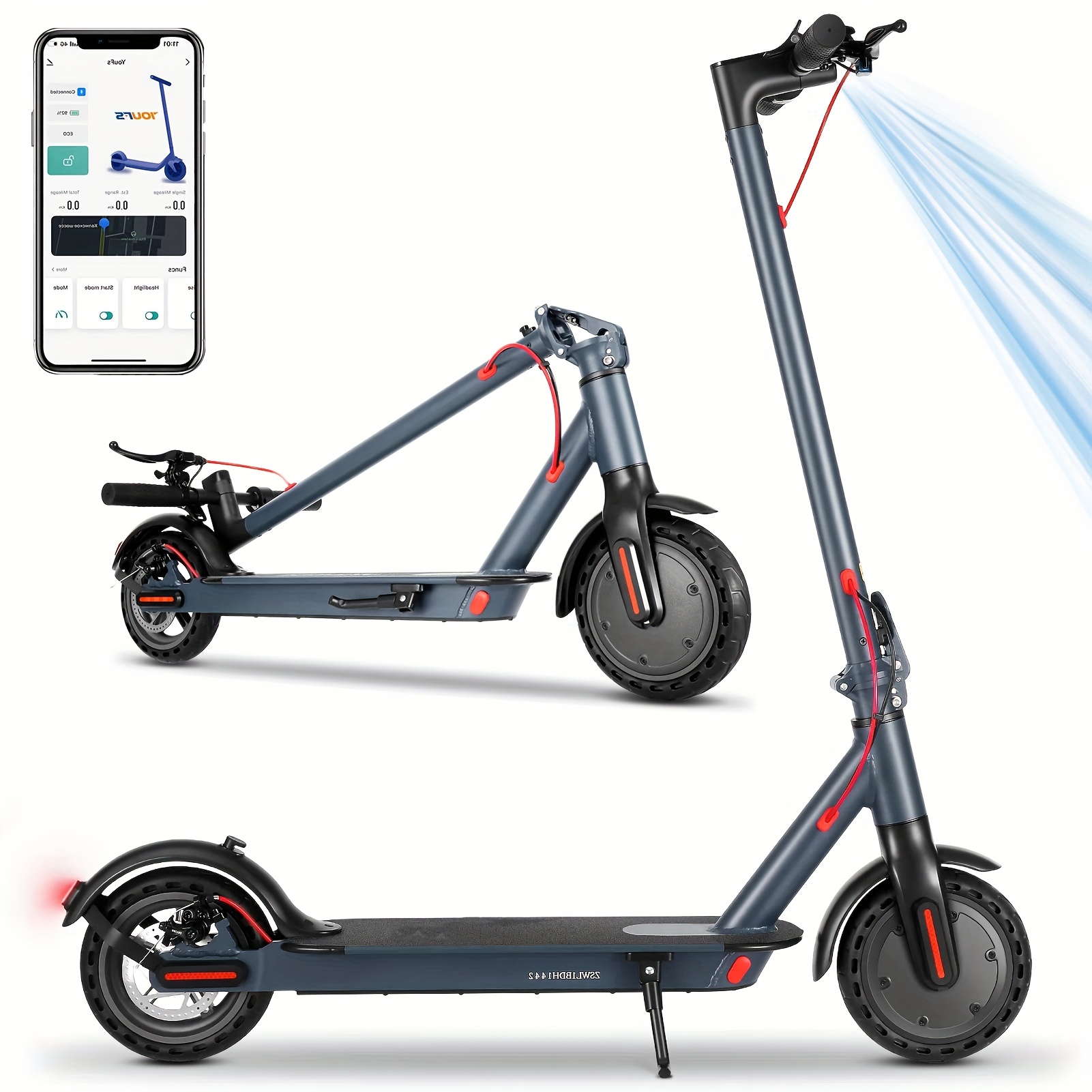 350w foldable electric scooter adult electric   speed 15 5mph and 15 miles range 85 inches solid tires adjustable handlebar height with smart led   braking system suitable for commuting to work   shopping forceries Product details 1