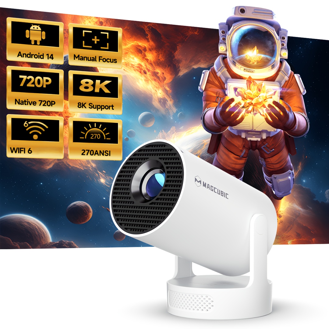Magcubic Portable Projector, Native 720 Support 8k With Wifi6 Bt5.2 14.0, 180° Rotatable, Auto Keystone Correction, 80inch-130inch Screen Video Projector Mini Portable Projector Movie Home