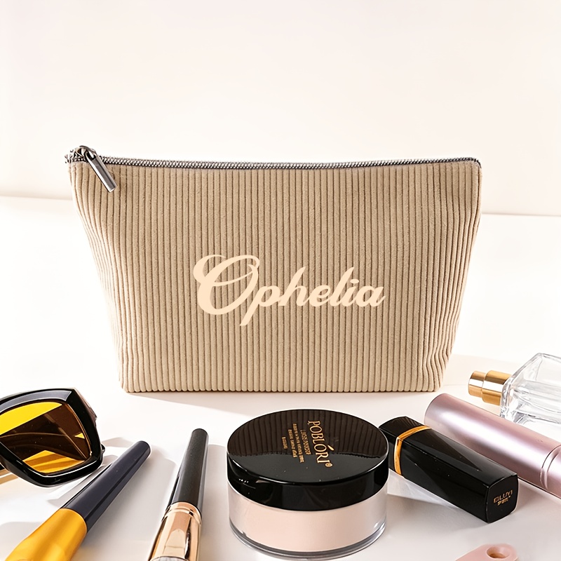 TEMU Trousse de Toilette Personnalisée, Pochette de Maquillage en Velours pour Femme, Trousse de Voyage Personnalisée avec Nom au Choix, 8 Couleurs