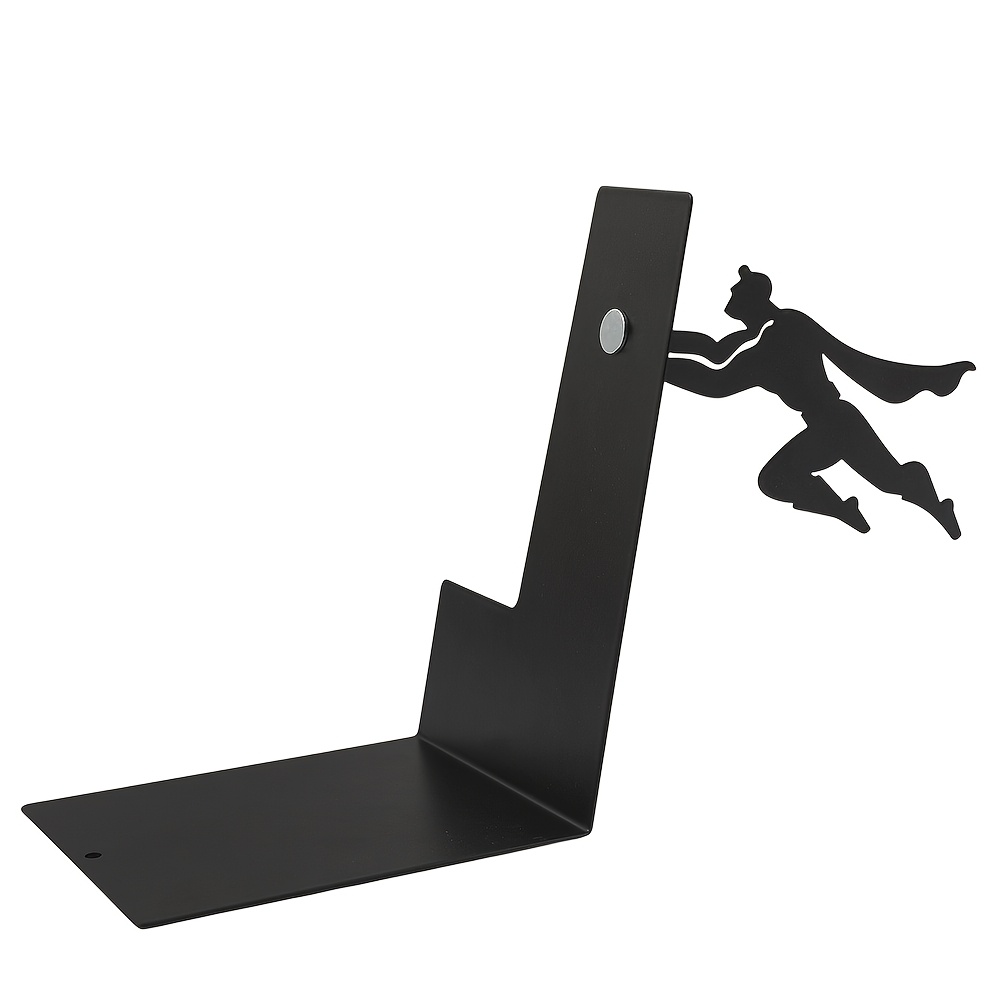 TEMU Superman Silhouette Themed Magnetic Metal Bookends, Creative Superman Flying Shape Bookends, Decorative Bookshelf Storage Ornaments For Fans And