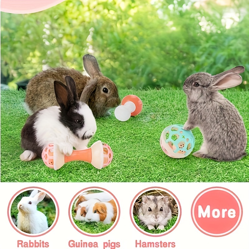 A Set of 3 Interactive Bunny Toys with Bells - Safe And Durable Plastic Ball Toy Set, Suitable for Small Pets, Suitable for Mice, Rabbits, Guinea Pigs And Chinchillas