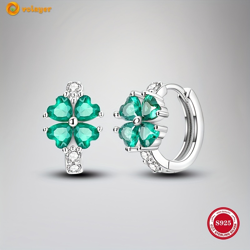 

925 Sterling Silver Stud Earrings With Elegant Four-leaf Clover Synthetic Gems Inlaid, Exquisite Unique Design Accessories, Share Sweet Cute Style Suit Wedding Party Jewelry Gifts For Women