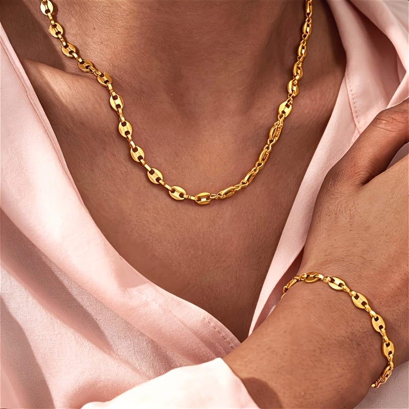 TEMU Juego de 2 piezas de joyería retro con cadena de de café, accesorios unisex de acero inoxidable 316 antidecoloración para mujer y hombre. Ideal
