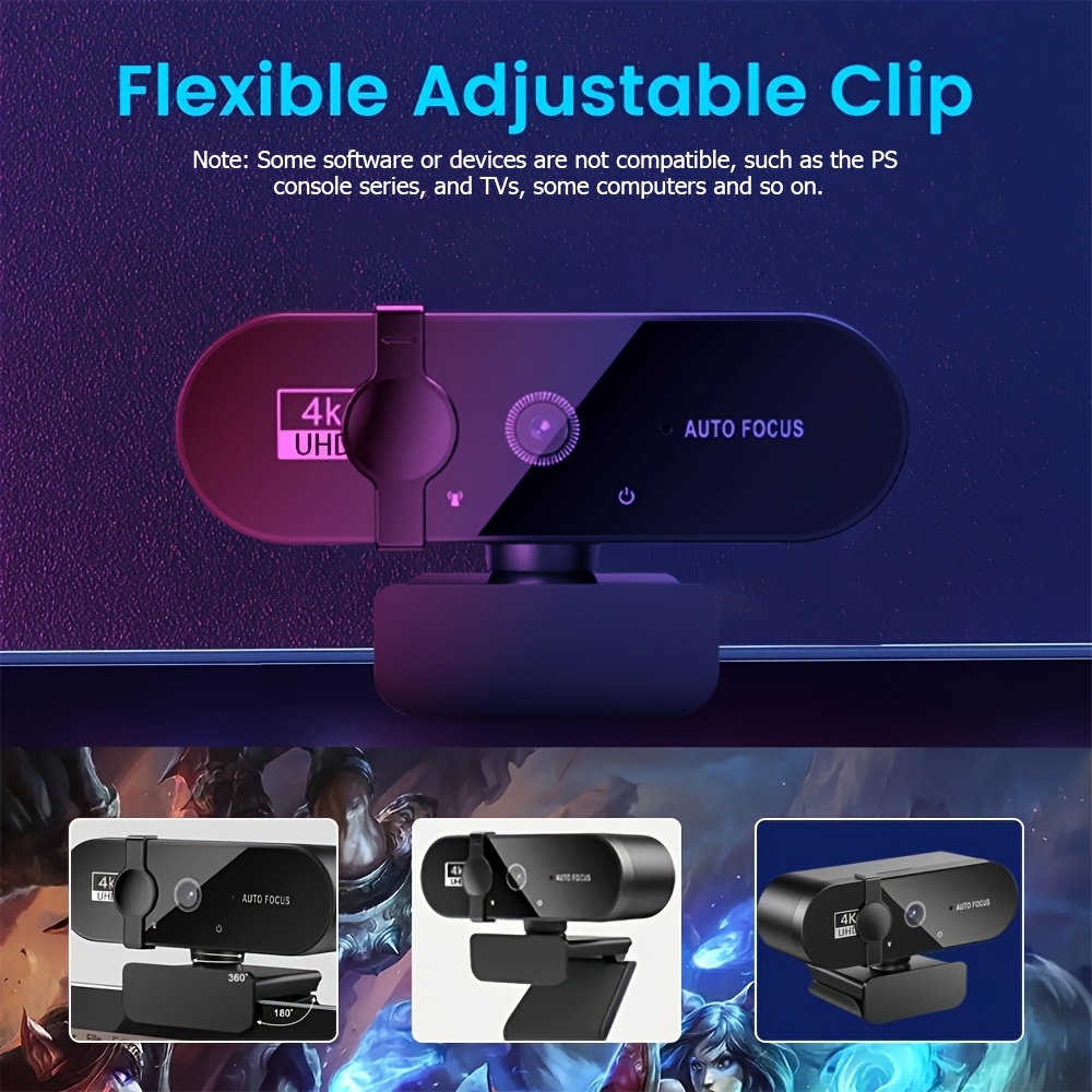 4k/2k Auto-* Camera with Privacy Cover And Built-In Microphone, Webcam for  Pc,Auto 360° Rotating Base, Plug-And-Play, Suitable f