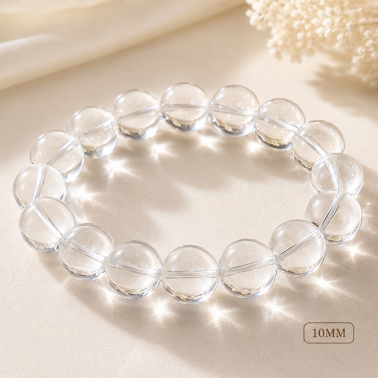 TEMU 【天然白ル】アイス透明ビーズブレスレット、男女兼用カップルブレスレット、簡単で万能、フで小さめ、幸運の守護者ジュエリー、彼女、友人、へのギフトに最適
