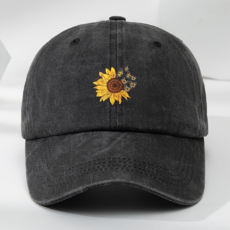 

Outdoor Men's Baseball Cap With Sunflower Print, Washed And Distressed, Duckbill Hat For Outdoor Sports And