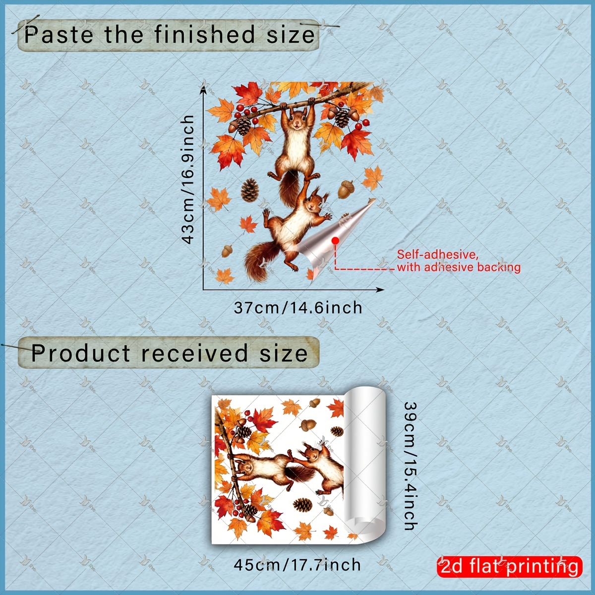 TEMU 1pc Hanging Squirrels Static Window Cling, Glue Free Removable No Residue, Fall Maple Leaf Harvest Theme Glass Window Decal, Autumn Vibe Decor