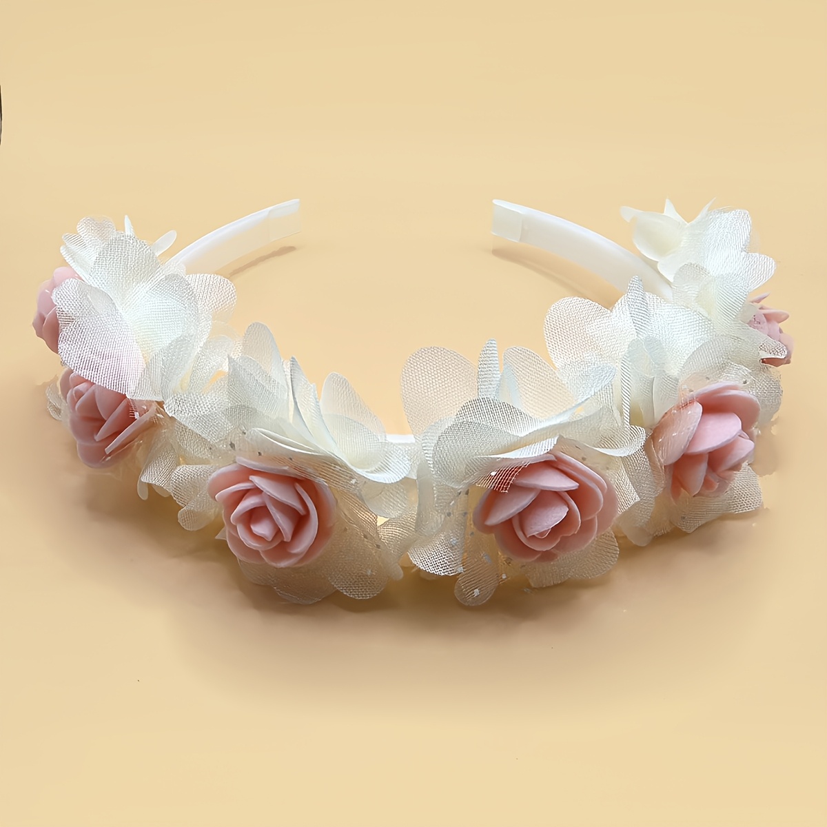 Image of 1pc Cute Light Gauze Pink Flower Headband With - Soft Hair Hoop For,, Weddings, Showers, Prom & Casual Attire - Lightweight & Comfortable For Sensitive Scalps