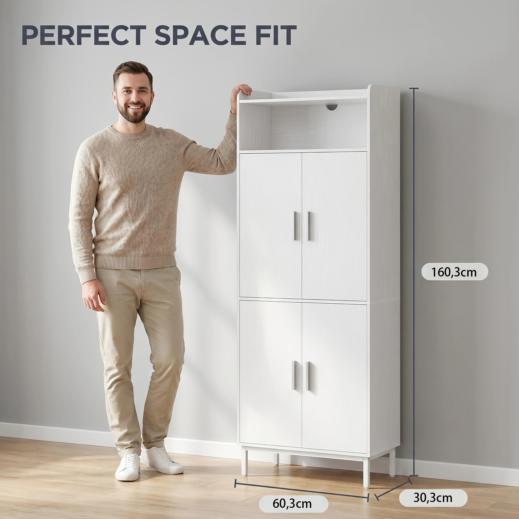 TEMU Armario de baño multifuncional, y de gran capacidad, estantes ajustables, puerta magnética, mueble de pie para el hogar