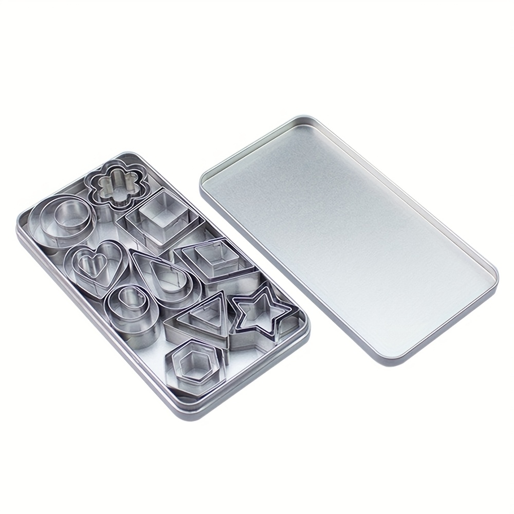 TEMU 30pcs Mini Stainless Steel Cookie Cutters - Star, Heart, Circle, Oval, Square, Rhombus, Teardrop, , Triangle & Flower Shapes - Baking Tools For