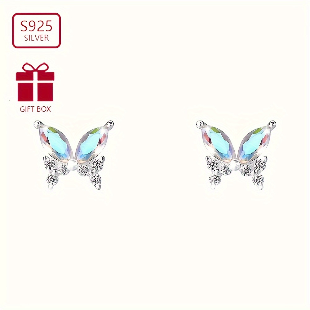 

Sterling 925 Silver Shiny Zirconia Decor Exquisite Stud Earrings Elegant Cute Style Delicate Gift For Women Girls