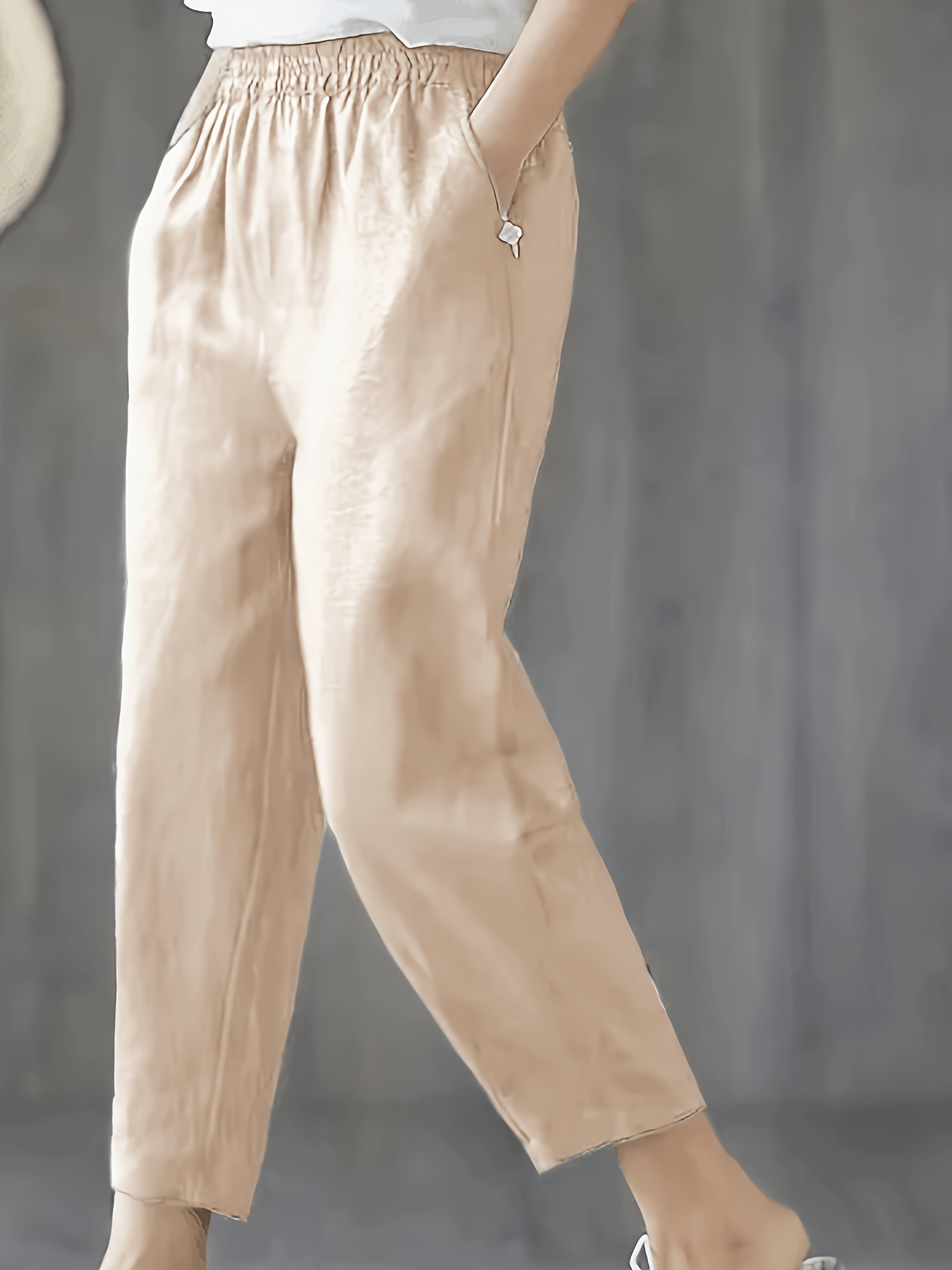 2026 linen cropped harem pants artistic solid color   carrot pants versatile womens linen casual pants