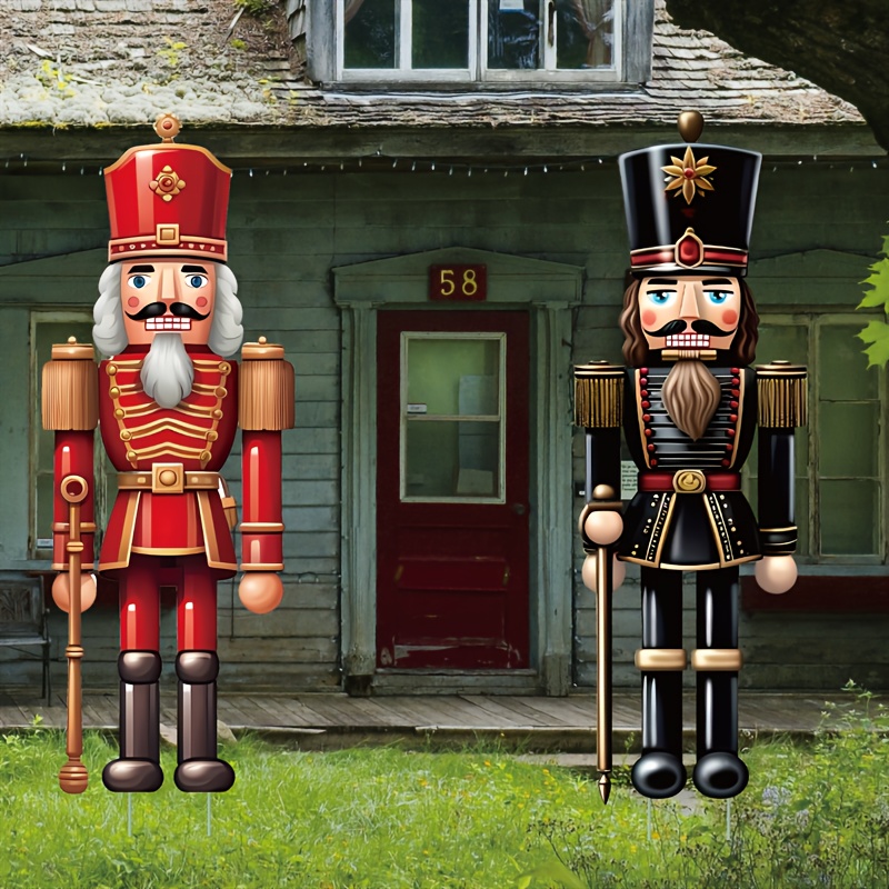 

Art Deco Style Nutcracker Soldiers Outdoor Decor - 2 Pack Large Plastic Christmas Yard Sign, Universal Holiday Decor, No Electricity Required, Featherless, For Garden, Lawn, Porch - Vibrant