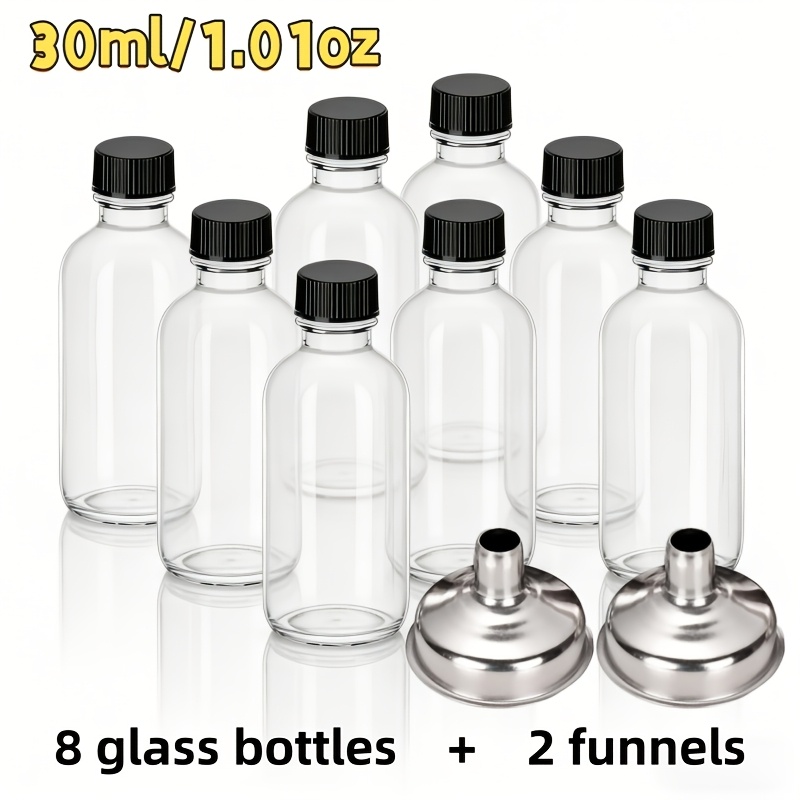 TEMU 10pcs/set, 30ml/60ml/120ml, Clear Glass Bottles With Lids And Stainless Steel Funnel - 1oz/2oz/4oz Boston Essential Oil Dispensing Bottles For