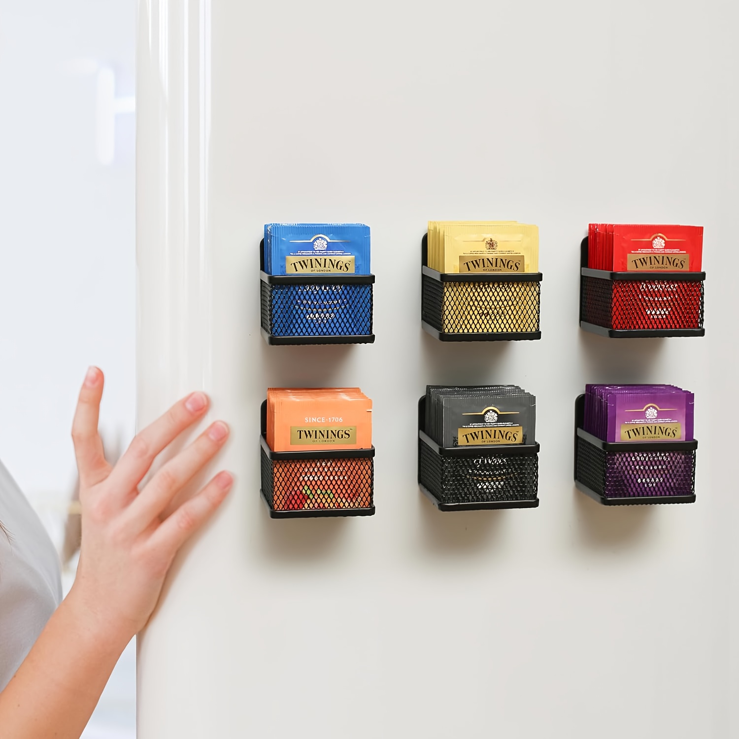 TEMU Magnetic Tea Bag Organizer, Set Of 6 Metal Tea Storage Holders For Fridge, Countertop, Or Kitchen Rack, Stylish, Space Saving Tea Accessories &