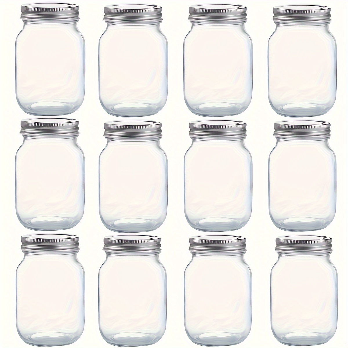 

6/12-pack Classic 16oz Glass Mason Jars With Regular Lids, Multipurpose Storage For Jams, Honey, Dry Fruits, Liquids, Perfect For Shower/wedding Gifts, Decor & Crafts