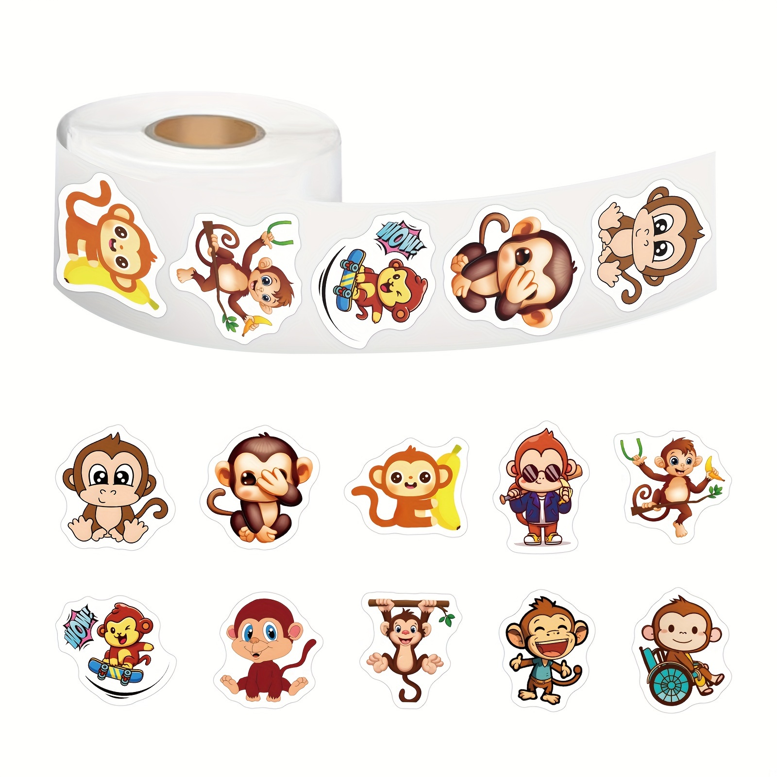 Image of 500pcs Animal Stickers For Scrapbooking Wild Animal Monkey Birthday 1inch Party Gift Sealing Sticker Decoration Label