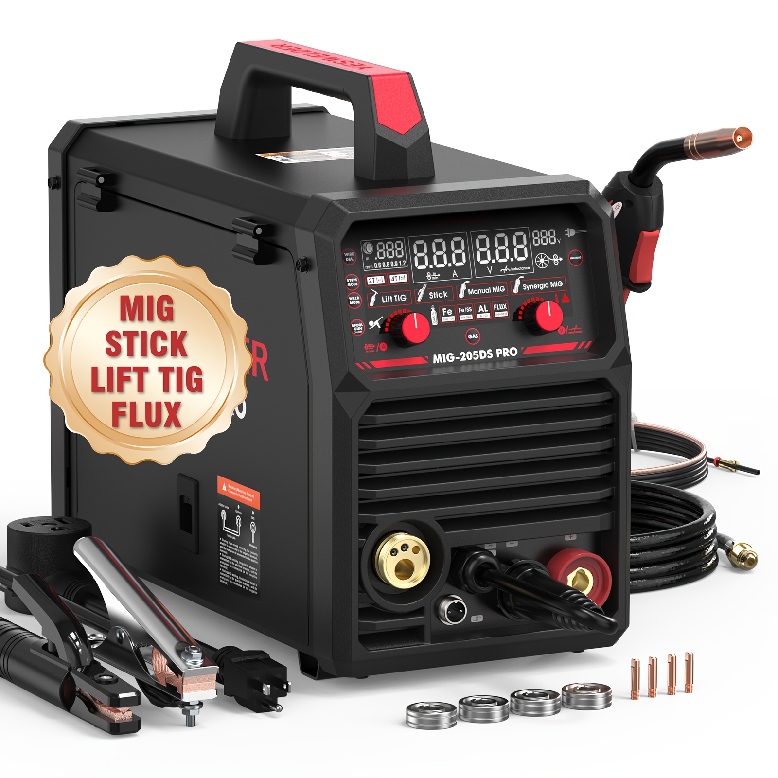 

200amp Mig Welder, Dual Voltage 110/220v, 3-in-1 Mig/lift Tig/arc Welding Machine, Gas/gasless, Supports Aluminum Welding And Spool