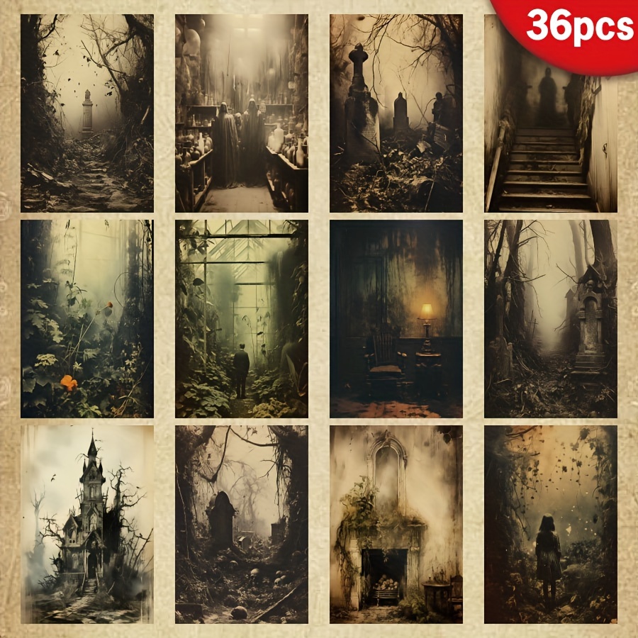 

36 Sheets A5 Spooky Halloween Paper - Gothic Diy Craft Supplies For Greeting Cards, Bullet Journals, And Decorations, Featuring Eerie Forests, Haunted Houses, And Tombstones, Halloween Decorations