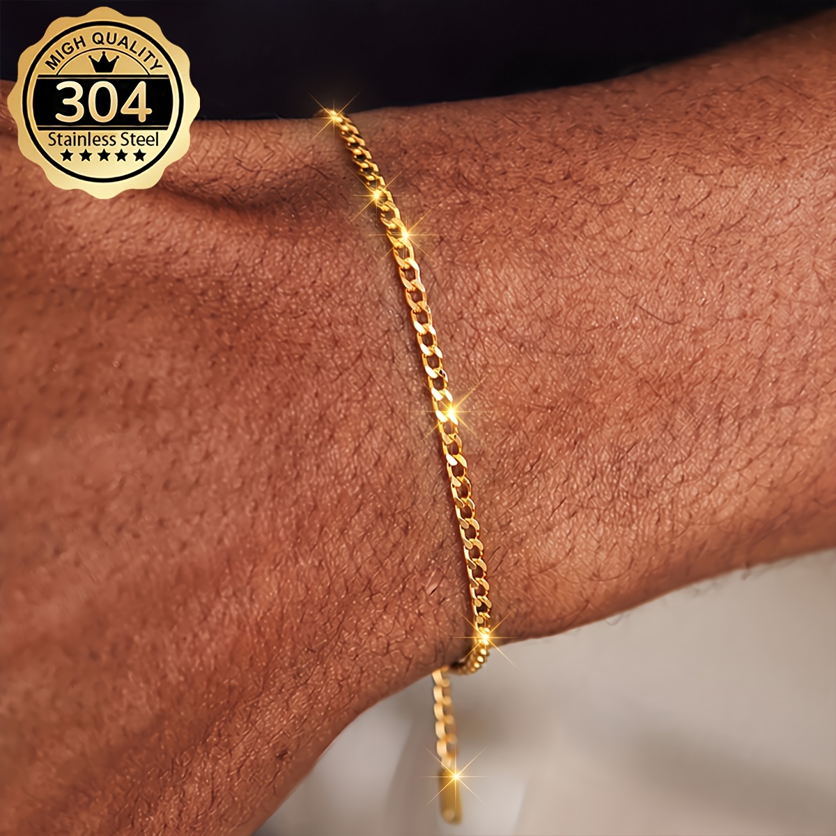 TEMU 1 Cuban Chain Women's 304 Stainless Steel 18k Gold Gold-plated High-quality, Hypoallergenic, Waterproof, Non Fading Jewelry Bracelet, Suitable