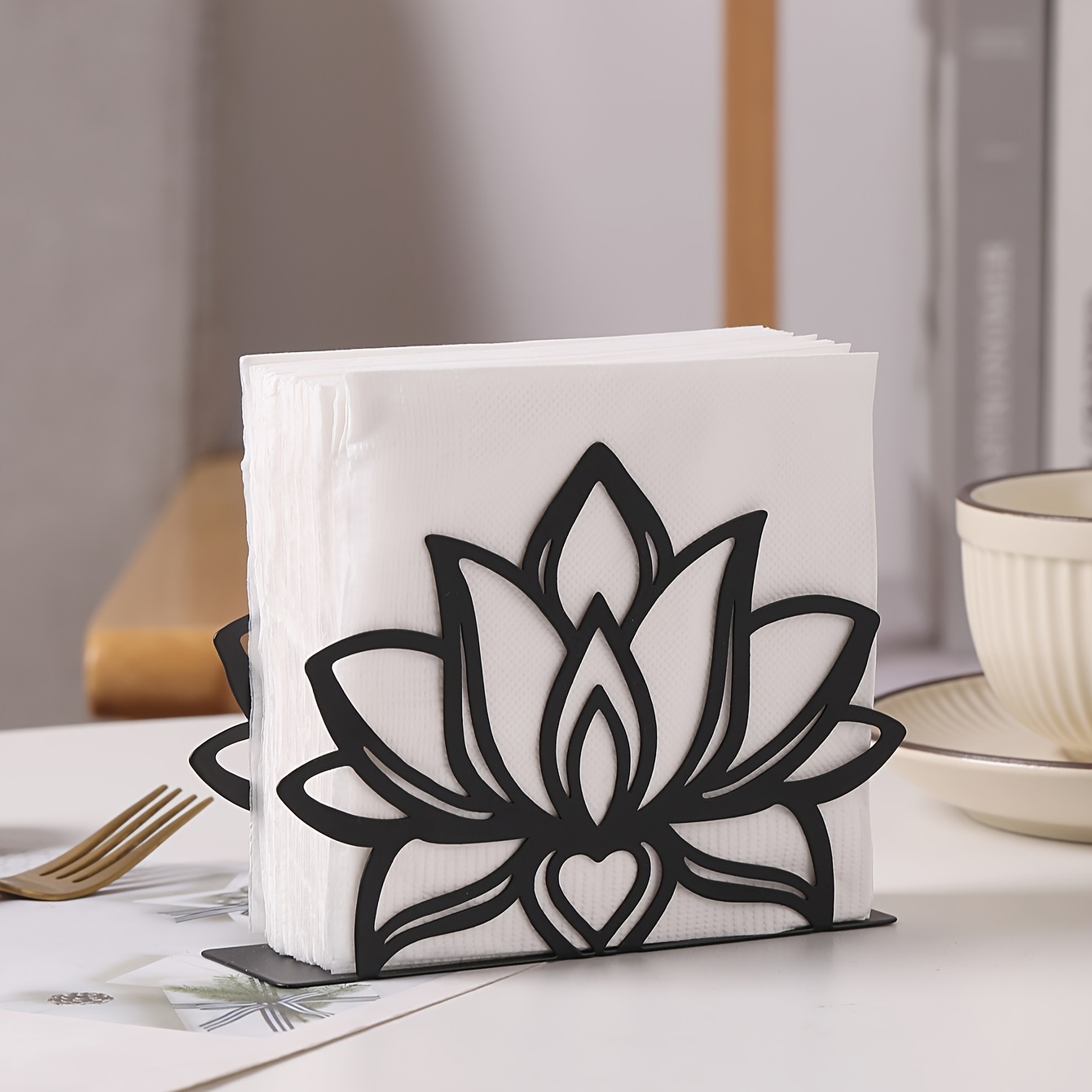 

Elegant For Lotus Flower Metal Napkin Holder - Decorative Paper Towel Dispenser For Kitchen Countertops & Dining Tables