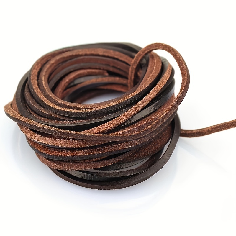 

Dark Brown Leather Cord For Jewelry Making, Woven Flat Rope For Crafts And Shoe Lacing - 4mm Width, Durable Genuine Leather Material