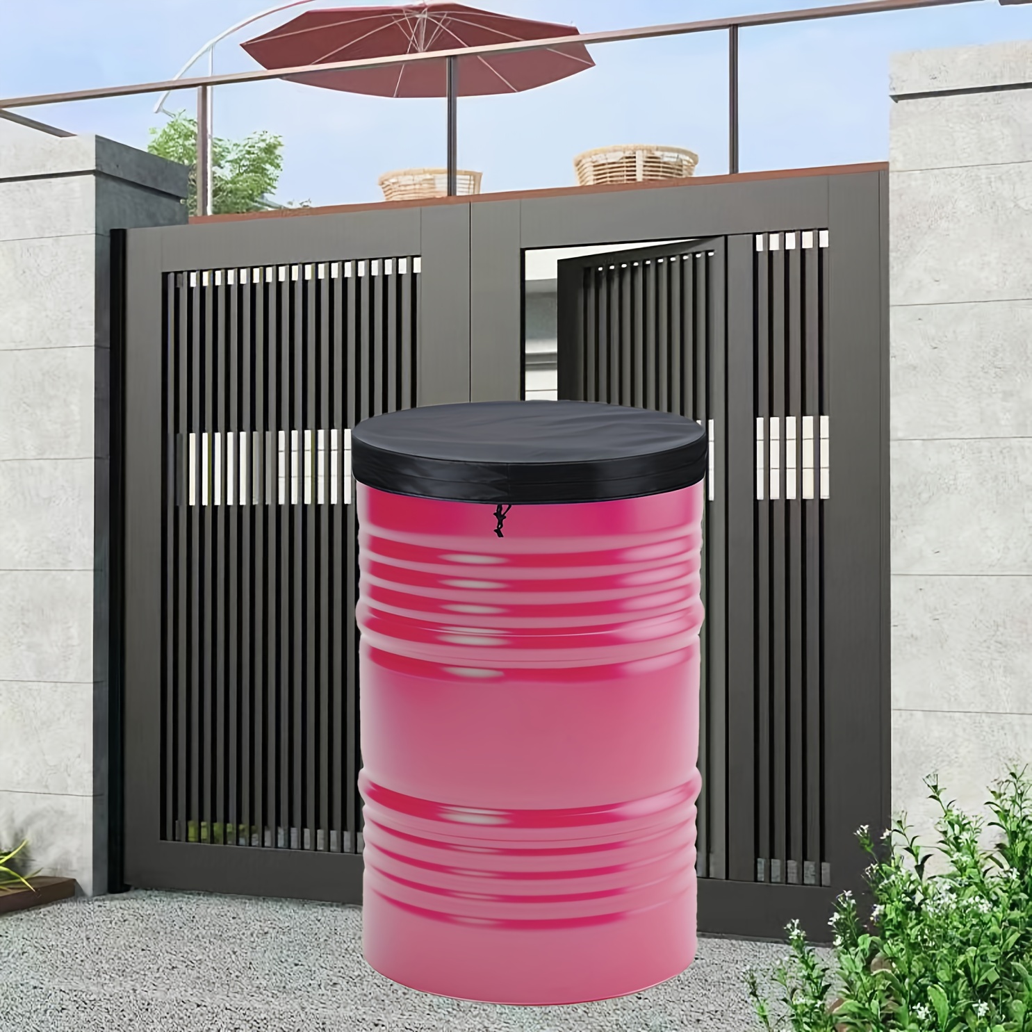 TEMU 1pc Durable Bucket Cover, Bucket Cover With Adjustable Drawstring, For Outdoor Tanks, Garden & Lawn Care.