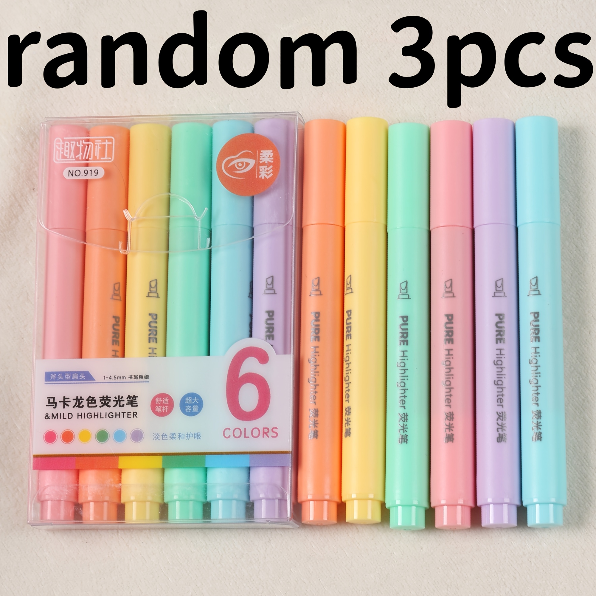 TEMU Random 3pcs Soft-color Highlighters, Assorted Colors, Suitable For Marking , Drawing, Coloring, Holiday Supplies, Practice Stationery