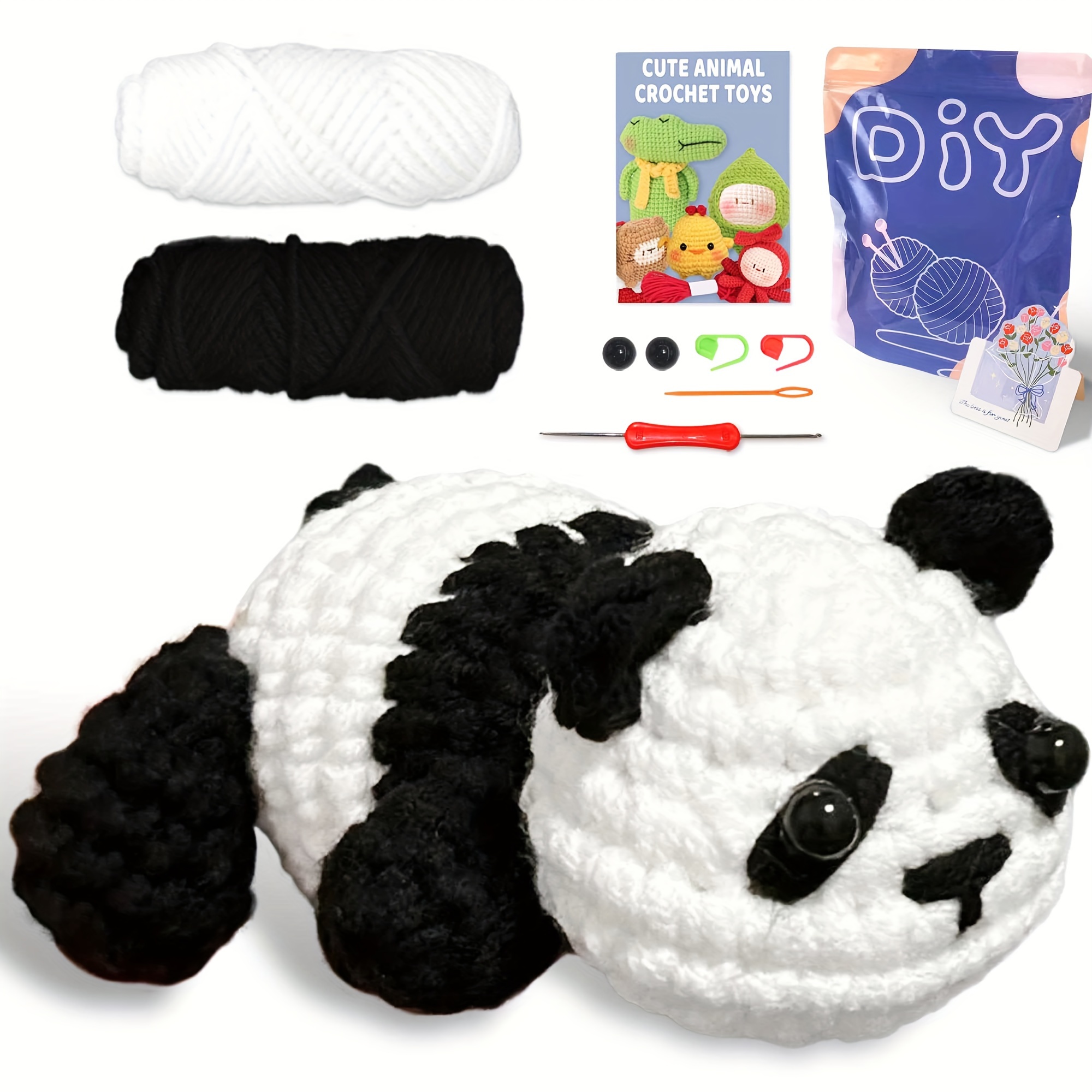 

Panda Crochet Kit For Beginners - Complete Set With Video Tutorials, Yarn, Seam Markers & Instructions - Cute Diy Craft Gift Idea