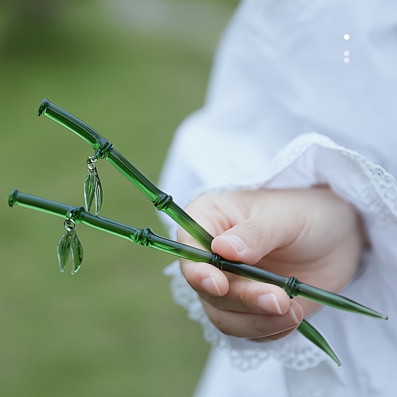 Jade Bamboo Hair Clip with Leaf Pendant, Ancient Style