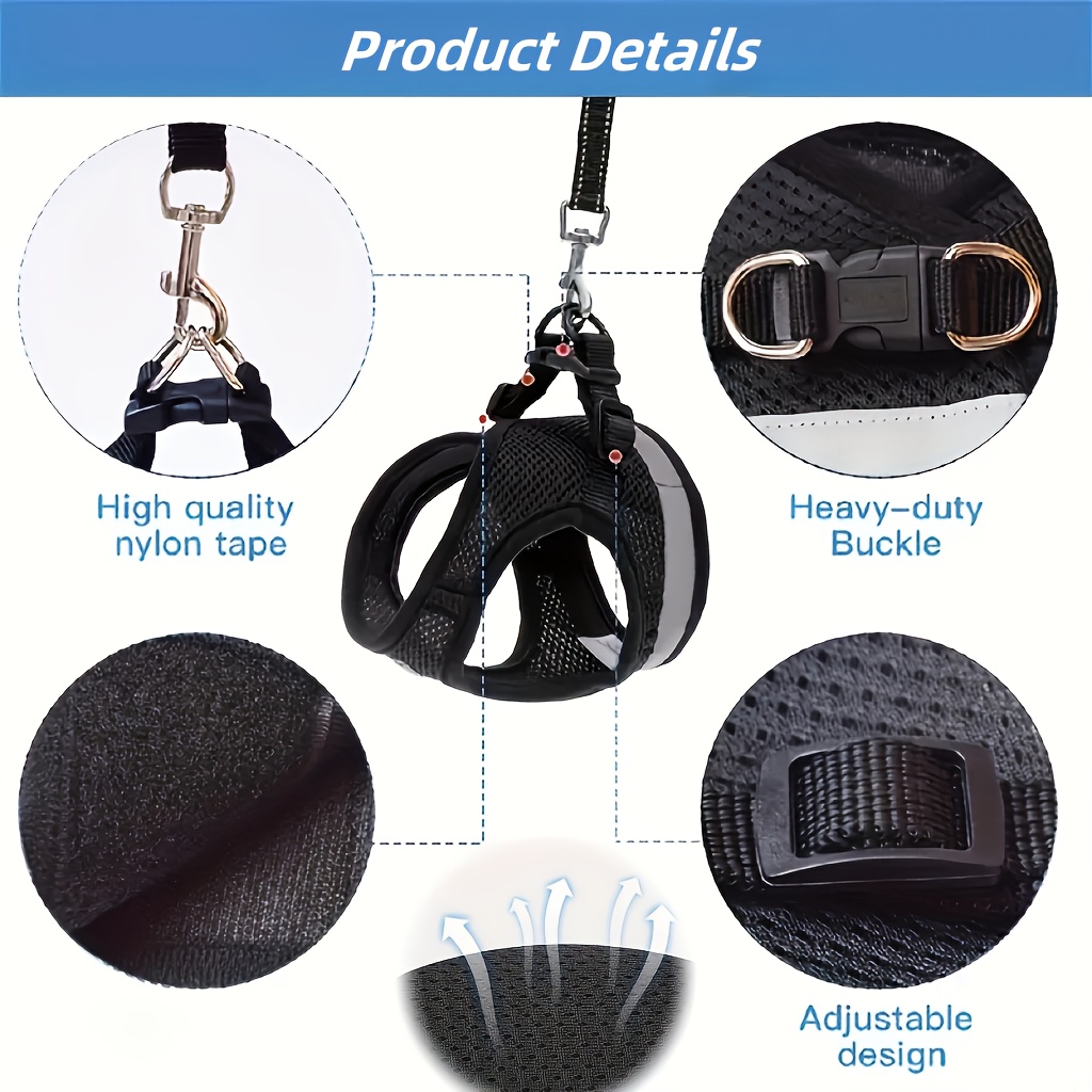 Harnais Ajustable et Respirant pour Chien et Chat avec Laisse Rétractable Automatique (5,0 mètres) et Distributeur de Sacs à Déjections - Gilet -Fuite Adapté aux Chiots, Chatons, Promenades en Extérieur - Système Laisse et Harnais, Lavable en Machine