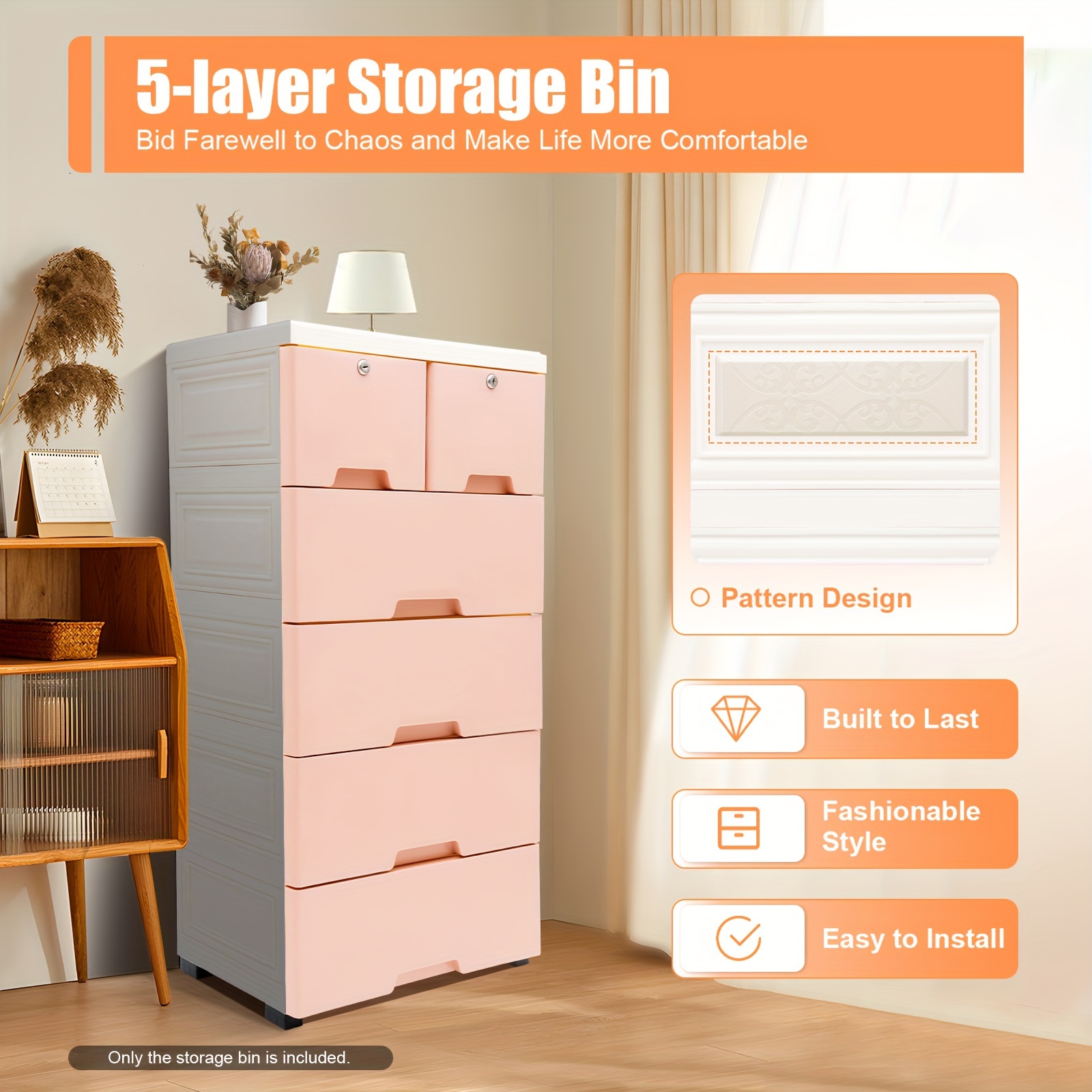 

6 Closet Drawers Organizer Storage Plastic Cabinet Dresser Clothes Bedroom Pink
