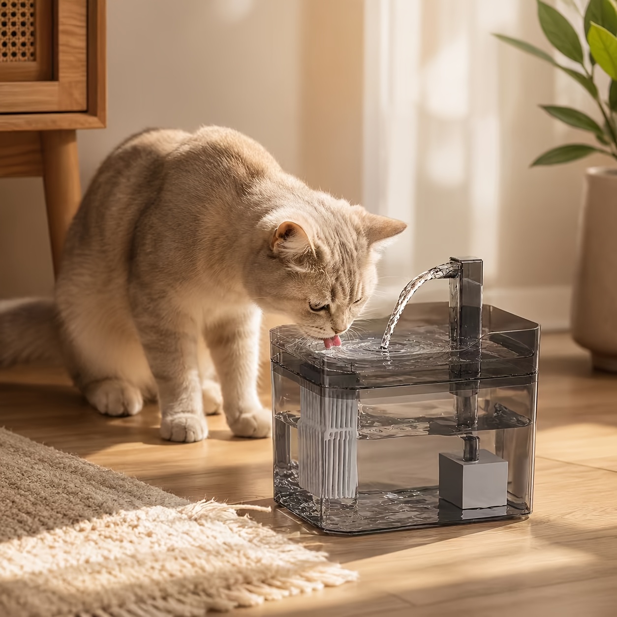 Drinking Fountain Fully Automatic Recirculating Water Dispenser, Operation, Usb- Cat Water Feeder, No Batteries Required, Automatic Water Circulation, Water Level Window, Easy To Clean