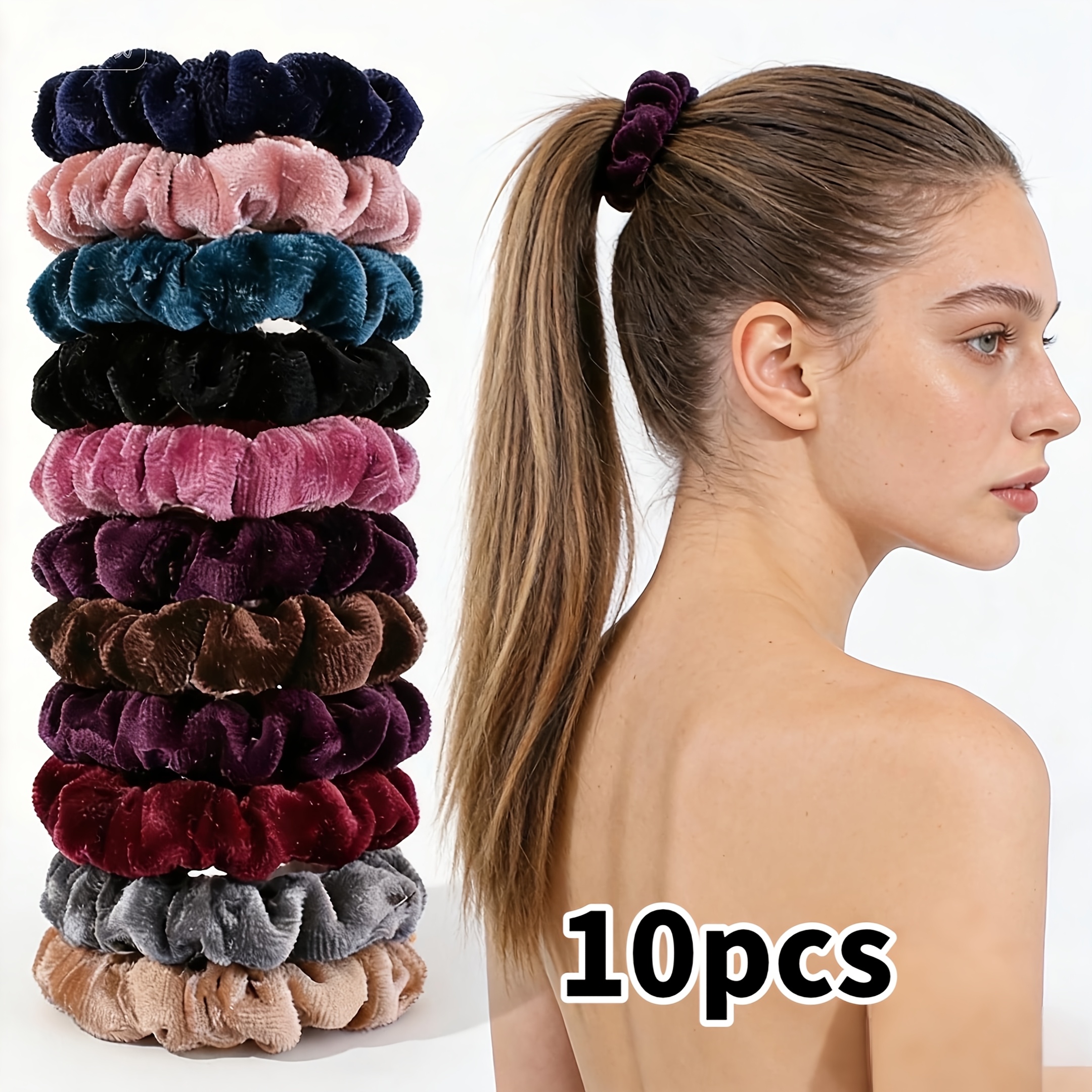 E-shop 10 Stücke Modische Samt-Haargummis in Uni-Farben, Klassischer Stil, Weiche Haarbänder mit Hoher Elastizität