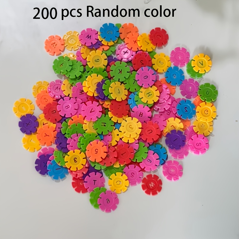 200pcs Random Color, Colorful Snowflake Building Block Set | Enhances Fine Motor Skills, Includes Multi-shaped Assembly Toys With Numbers And Letters, Ideal For Classroom Crafts And Gifts