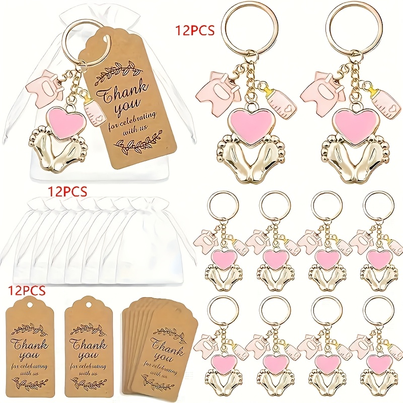TEMU Gift For Her/him 36pcs Pink Footprint Keychain Gift Set, Gender Reveal Holiday Party Thank You Gifts 12 Set, Footprint Teen Bottle Clothes