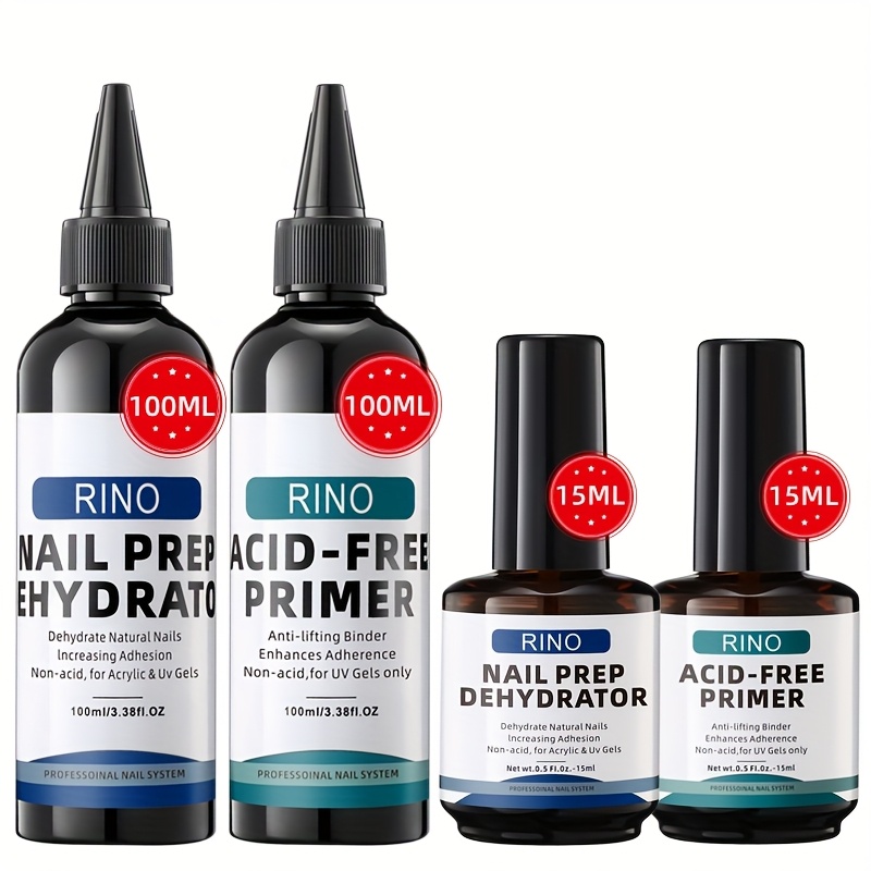 TEMU 4pcs/set, Large Capacity 100ml/15ml Acid- Prep Kit, - Fast-drying, Bonding, Hypoallergenic, Formaldehyde-free Primer & Dehydrator For Acrylic & Gel Polish - & Salon Use