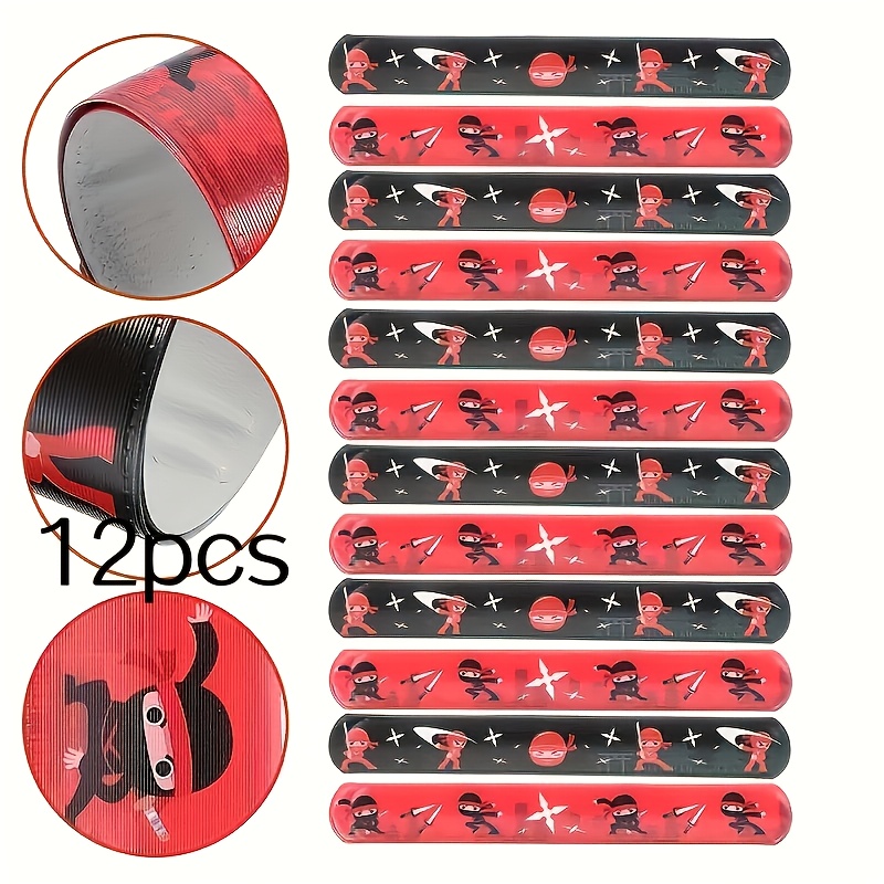 Image of 12/24pcs Ninjas Slap Bracelets For Ninjas Party Supplies Decorations Warrior Slap Bracelet Interactive Wrist Slap Bracelet For Birthday Party Favors Treats, Black, Red,christmas Halloween Decorations