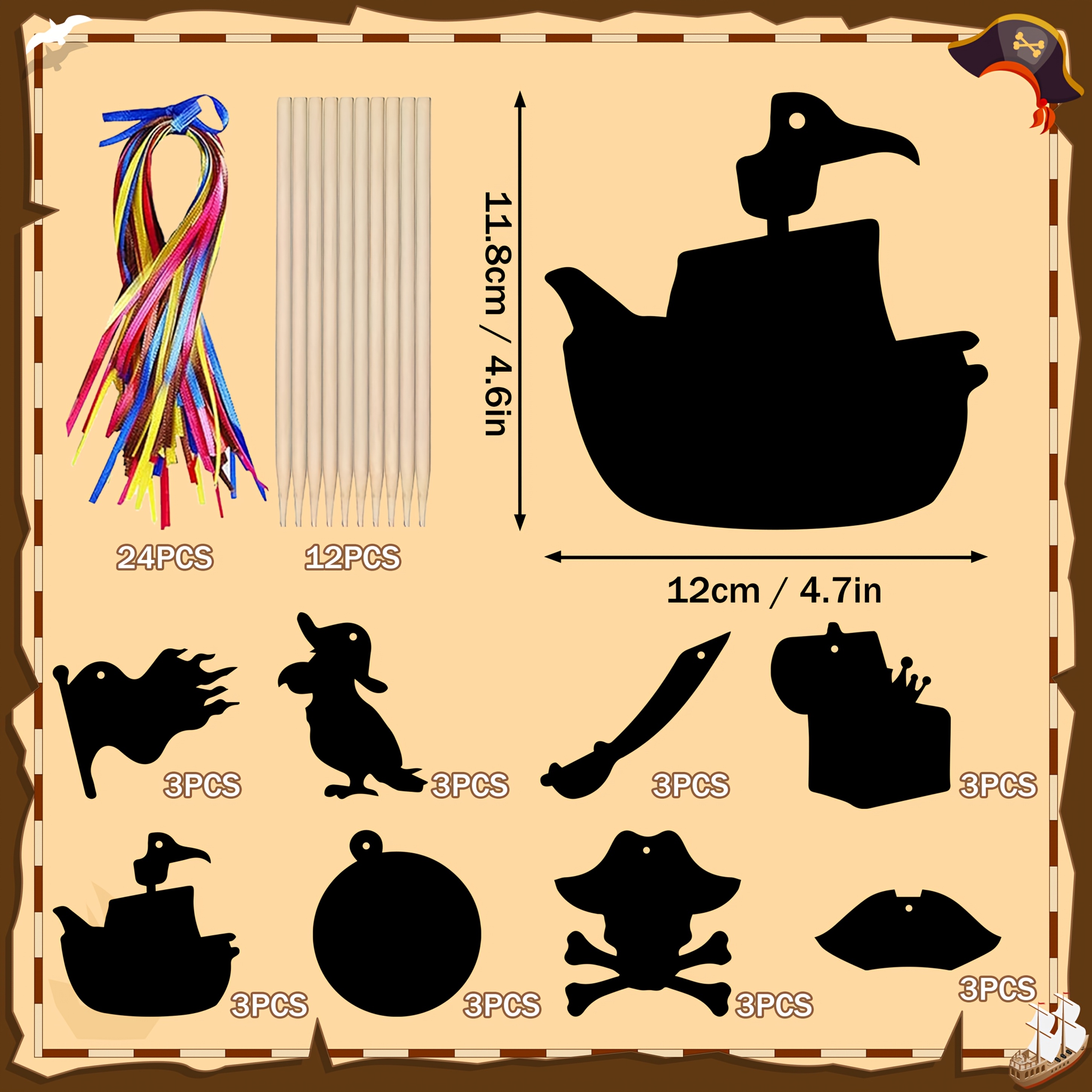 Image of 48/24pcs Pirate Theme Party For Rainbow Magic Diy Ornament Crafts Tropical Party Favor For Summer Birthday Party Supplies