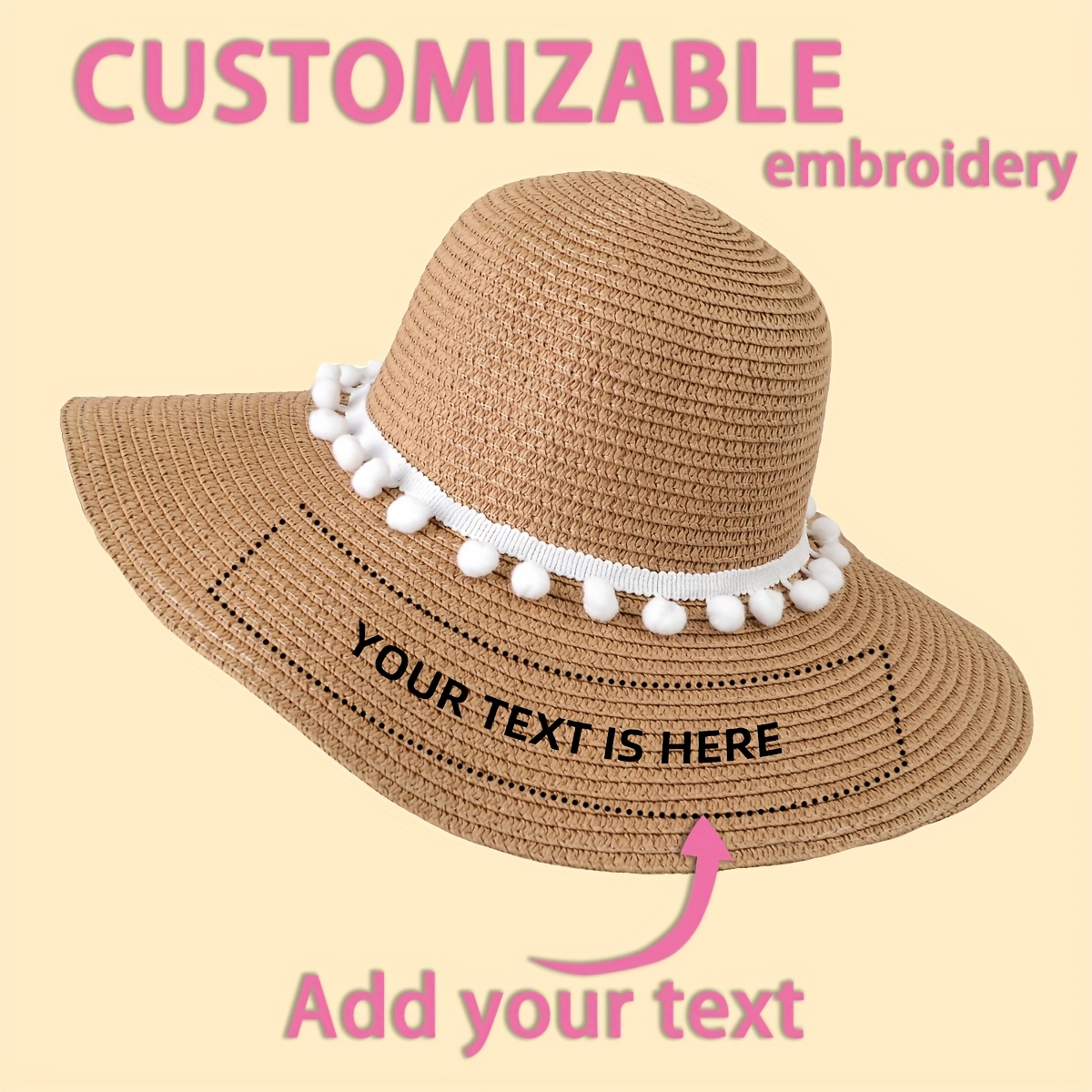 TEMU Customizable Wide-brimmed Straw Hats That You To , Names, Or Phrases Embroidered On The Brim, A Unique Sun Hat For Your . Perfect For Wearing