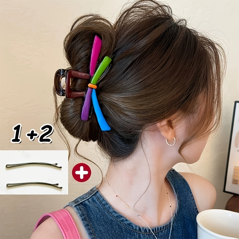 TEMU [1 pinza para el cabello y 2 pinzas para el cabello] Pinza para el cabello con de contraste de , pinza para el cabello tipo tiburón para mujer,