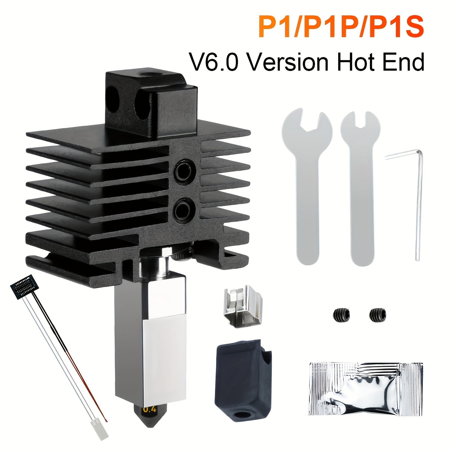 E-shop Upgrade V6.0 P1/P1P/P1S Hotend, abnehmbare, gehärtete Stahl-Düse, Vollmetall-Kühler, bimetalische Zirkon-Schlauch