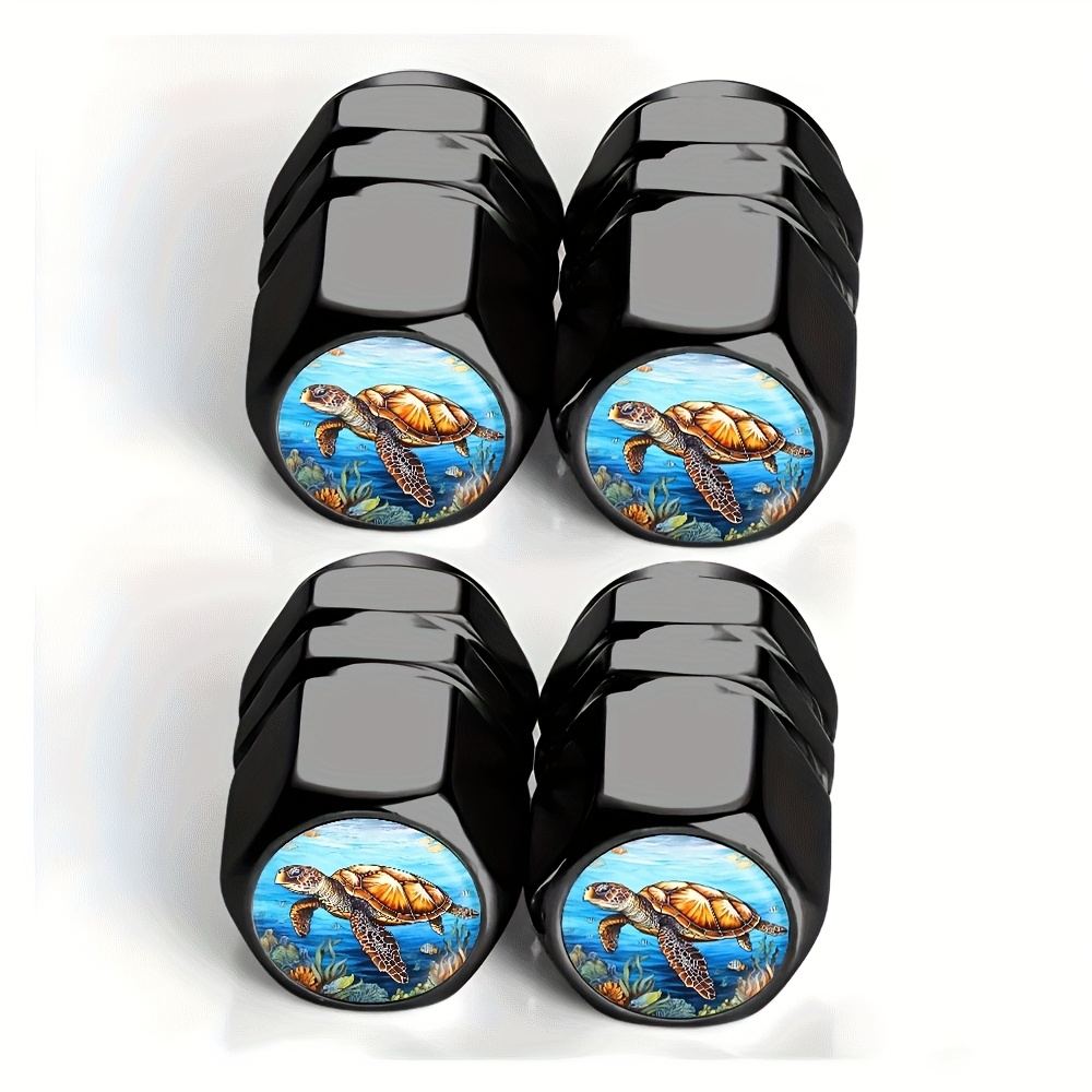 TEMU 4-pack -themed Underwater Tire Valve Caps | Suitable For Cars, Trucks, Suvs, And Motorcycles | Durable Aluminum Alloy, Stylish And Practical