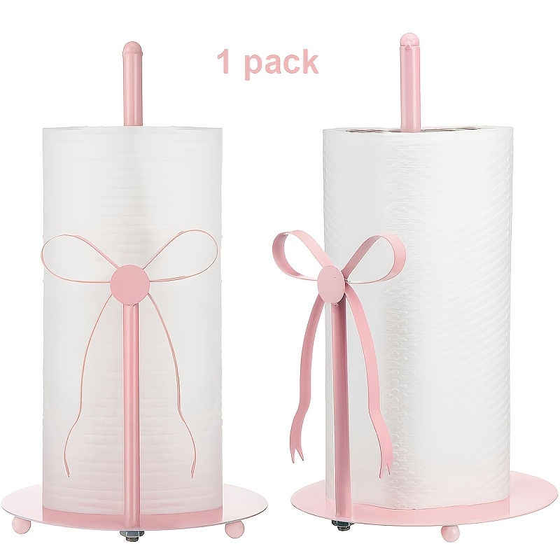 TEMU Pink Bow Paper Towel Holder For Countertop, Cute Black Metal Cottagecore Kitchen Decor Additions, Farmhouse Tissue Stand, Gifts For Women Home