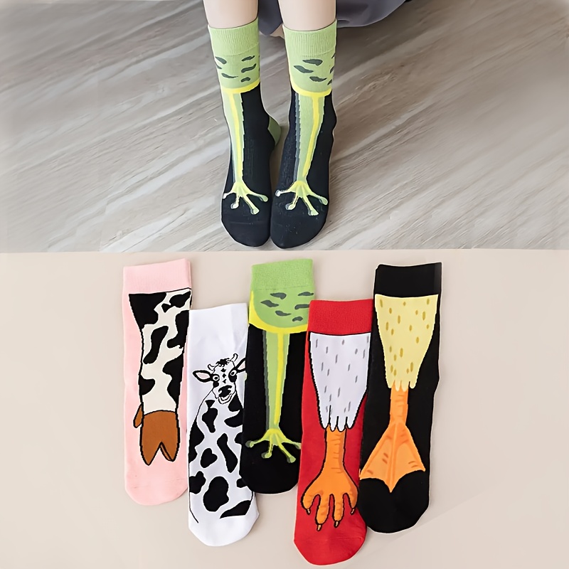 E-shop 3 Paare von Socken mit lustigen Tiermuster bis zur Mitte des Unterschenkels für Damen - niedliche Cartoon-Tierdesigns, weiche Stoffe, für Partys