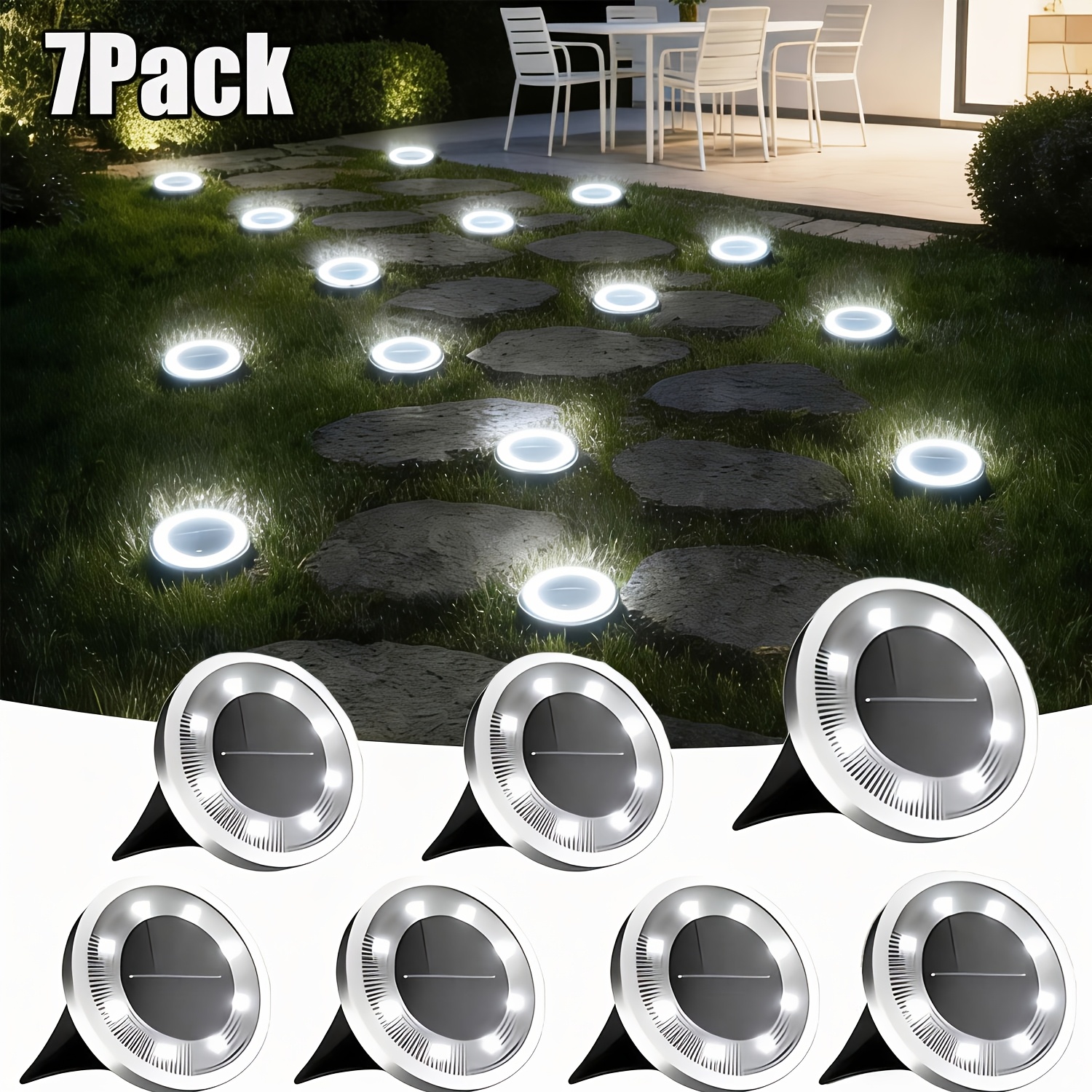 Image of 7/5pack Solar Ground Light Ip44 Outdoor Garden -duty Stainless Convenient In-ground Installation Ideal For Pathway, Garden, Courtyard, Lawn, Walkway, And Driveway Landscape Lighting