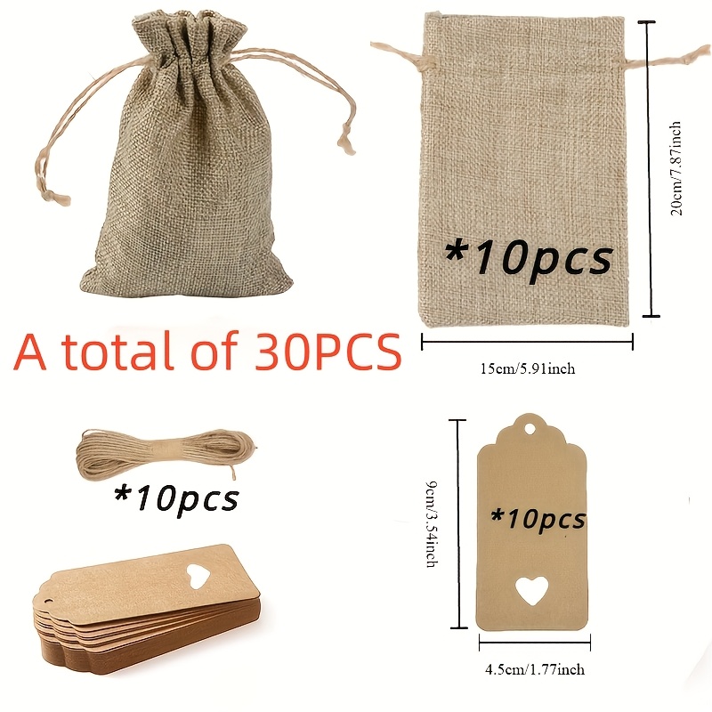 Gift For Her/him 30pcs Bags, 10pcs 10pcs Cards 10pcs Burlap Bags - Charcoal Sachet Bags, Gift Bags, Storage Bags, Drawstring Packaging Bags, Christmas, Halloween