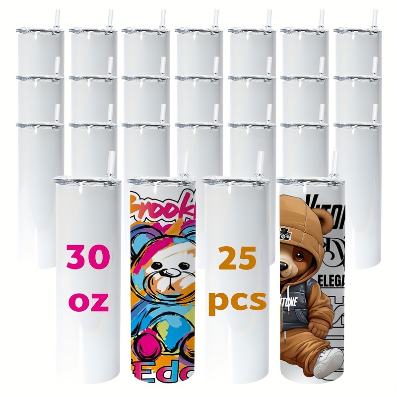 

25pcs 30oz Double Wall Insulated Stainless Steel Vacuum Subliamtion Tumblers With Lid And Straw