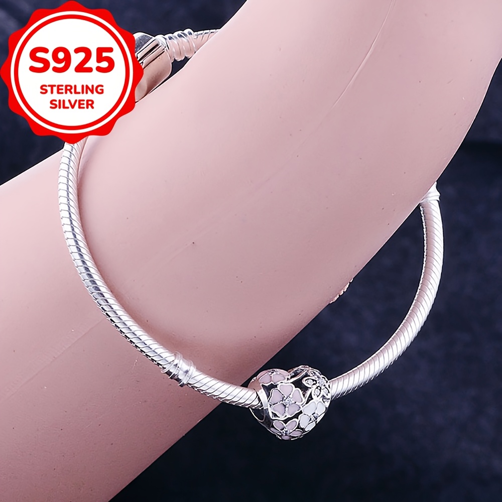 925 Sterling Silver Heart Charm with Synthetic Zircon for Jewelry Making