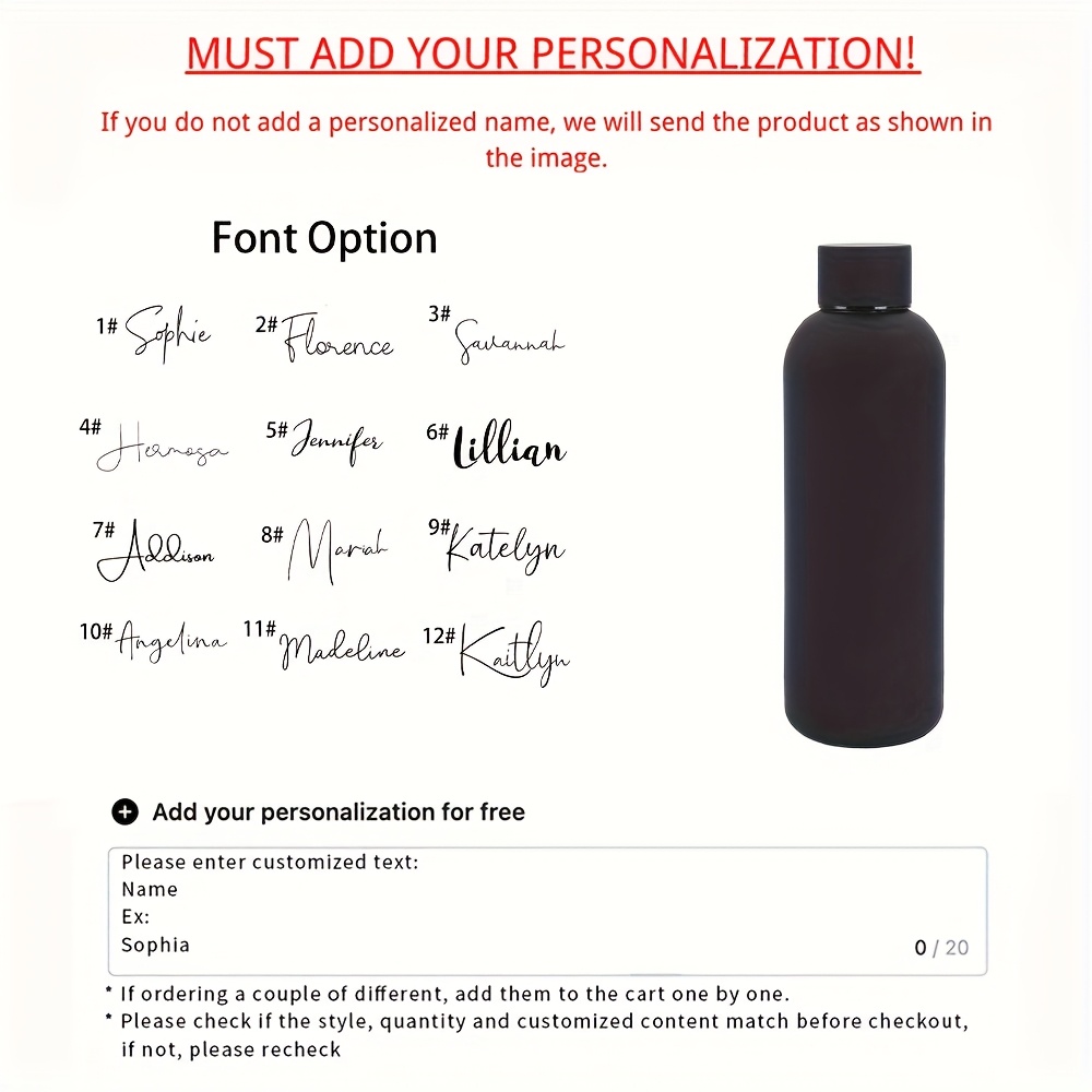 TEMU 1pc Personalized Stainless Steel Water Bottle, Custom Name Engraved, Bridesmaid Proposal Gift, Ideal For Christmas, Mother's Day, Thanksgiving,